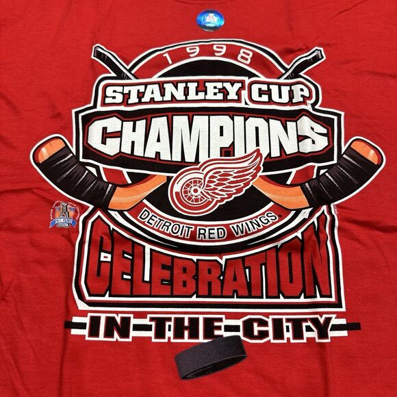 Vintage 1998 Starter Detroit Red Wings Stanley Cup Champions Shirt Large Double - Picture 2 of 8